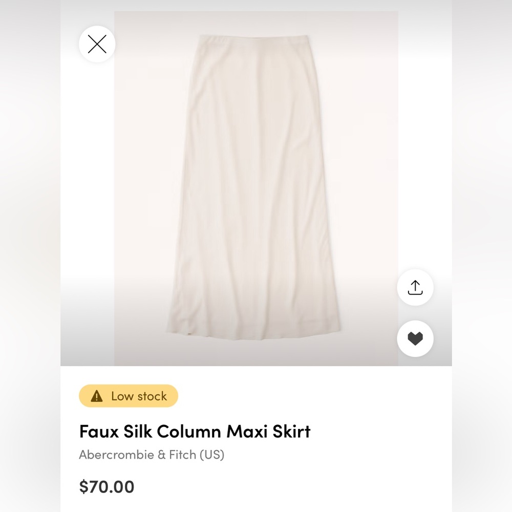 Faux Silk Column Maxi Skirt 
Abercrombie & Fitch size large worn once